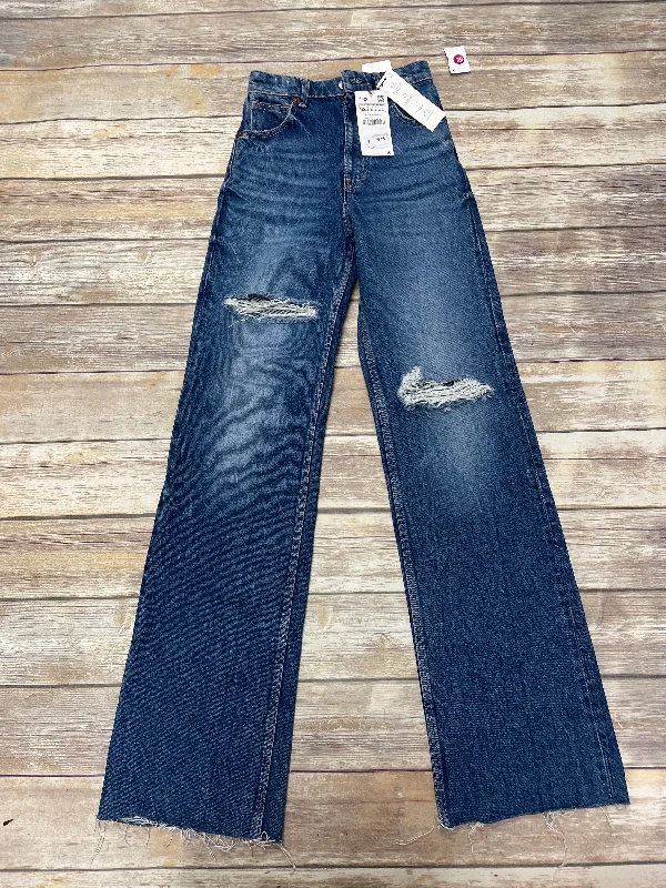 Jeans Straight By Zara In Blue Denim, Size: 0