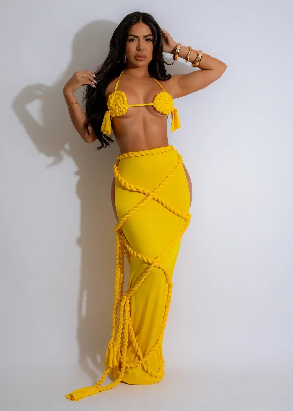 Beachside Braided Skirt Set Yellow