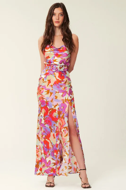 Simone Cowl Neck Dress - Abstract Floral