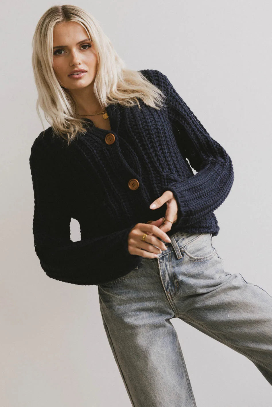 Luca Chunky Knit Sweater in Navy