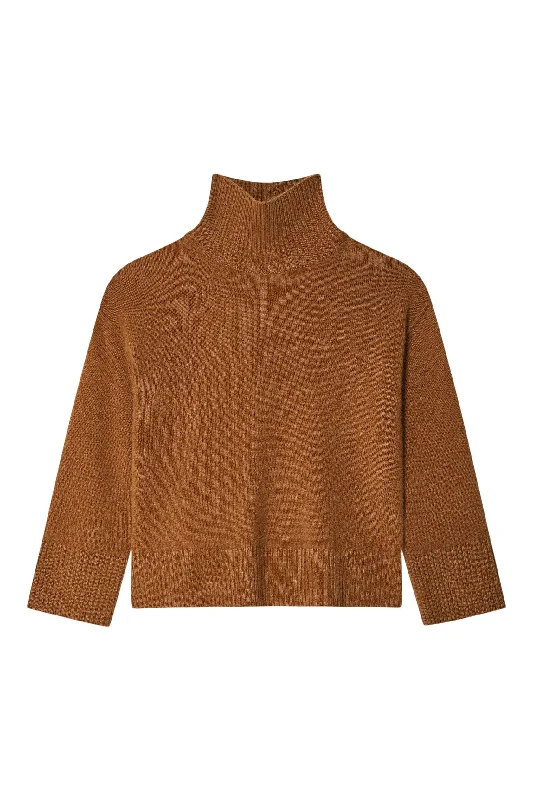 White & Warren Cashmere Standneck Turtleneck in Cedar Brown