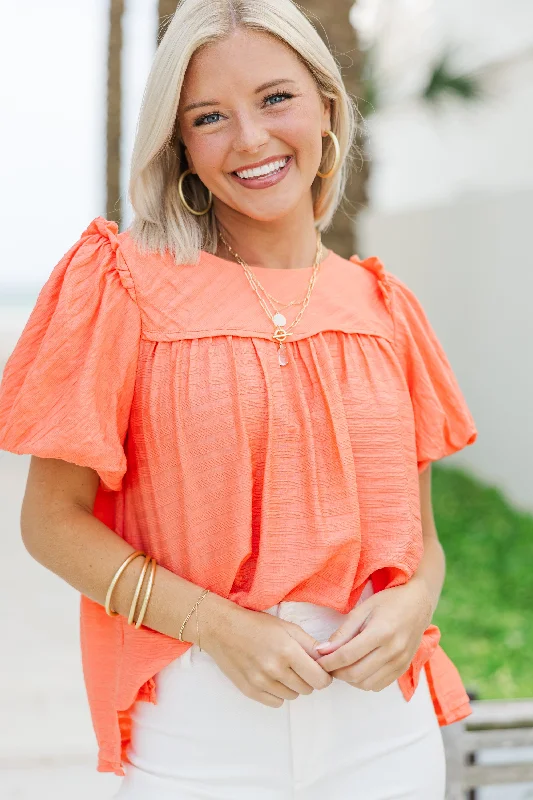 All For You Coral Orange Textured Blouse