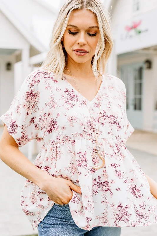 At This Level Cream White Floral Babydoll Top