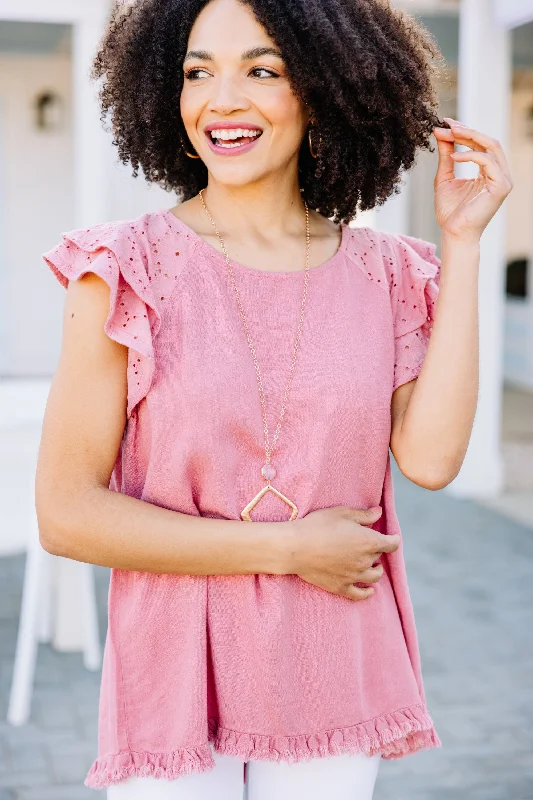 Delight In Spring Rose Pink Eyelet Top