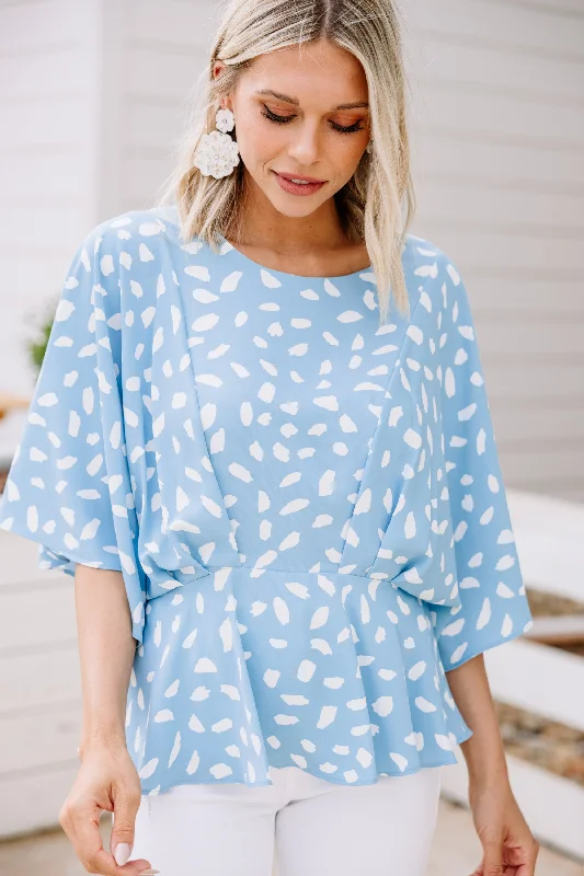 Tell Me Everything Light Blue Spotted Peplum Top