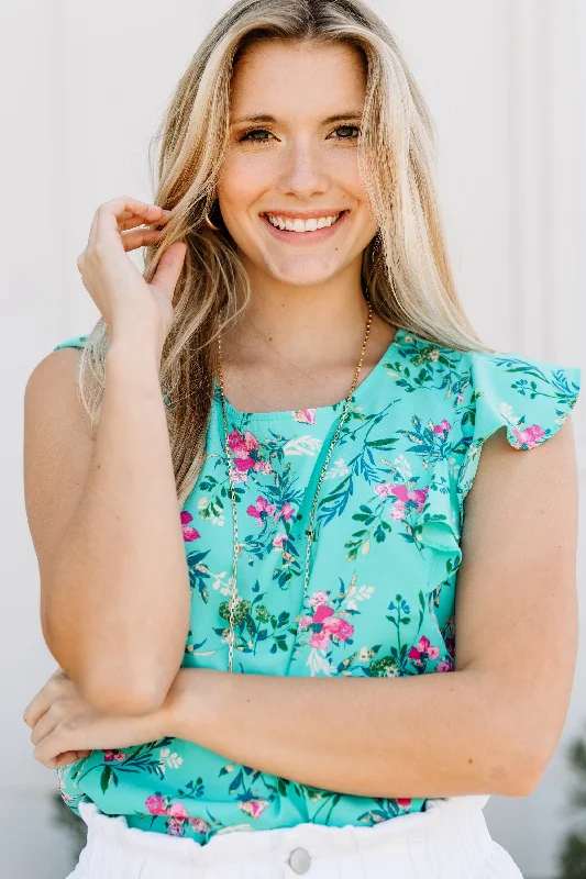 Vacation Dreams Mint Green Floral Blouse