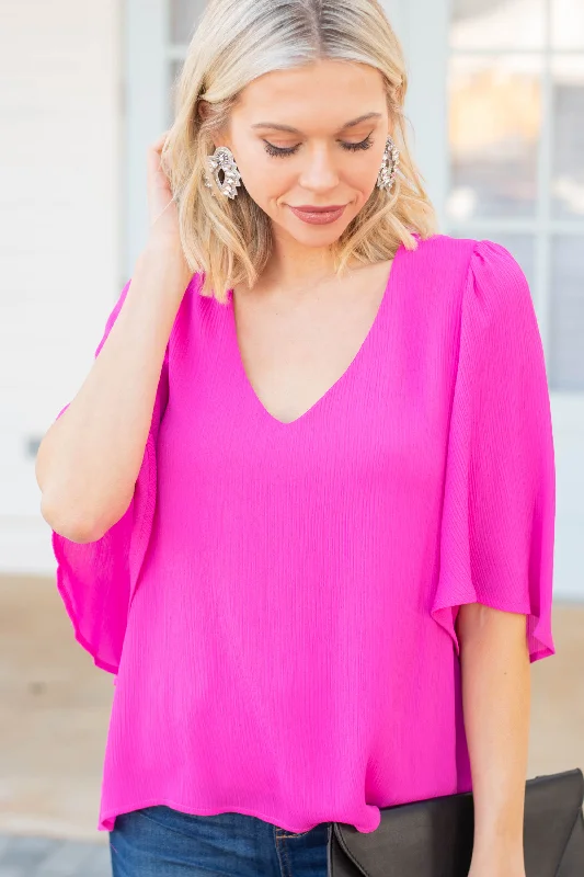 We're Here For You Fuchsia Pink Ruffle Sleeve Top