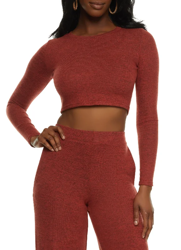 Brushed Knit Long Sleeve Crop Top