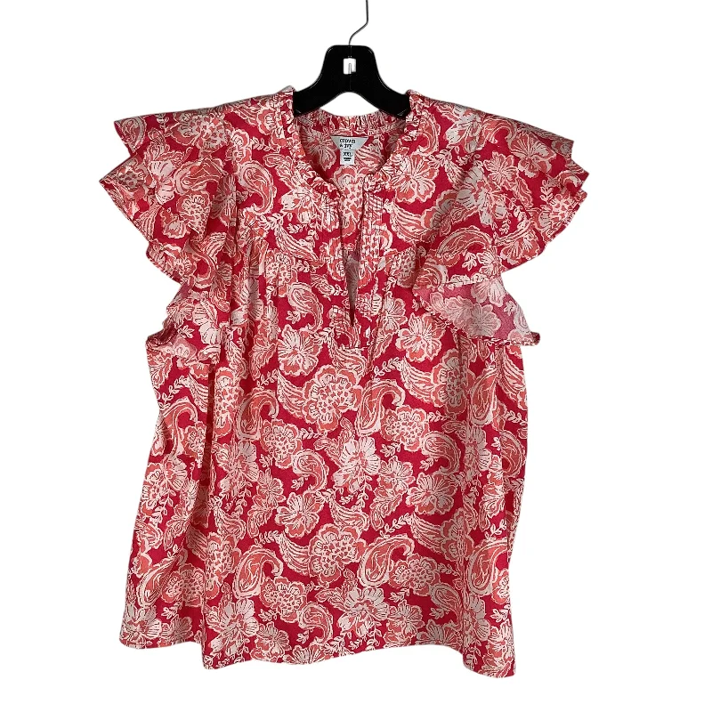 Top Short Sleeve By Crown And Ivy In Pink & White, Size: Xxl