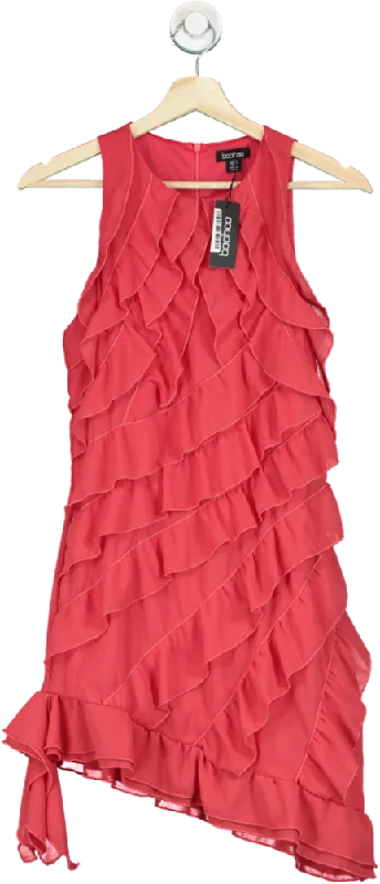 Boohoo Red Ruffle Mini Shift Dress UK 10