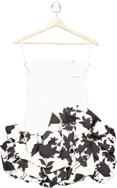 Club L London Cream Floral Print Strapless Ruffle Mini Dress UK 6