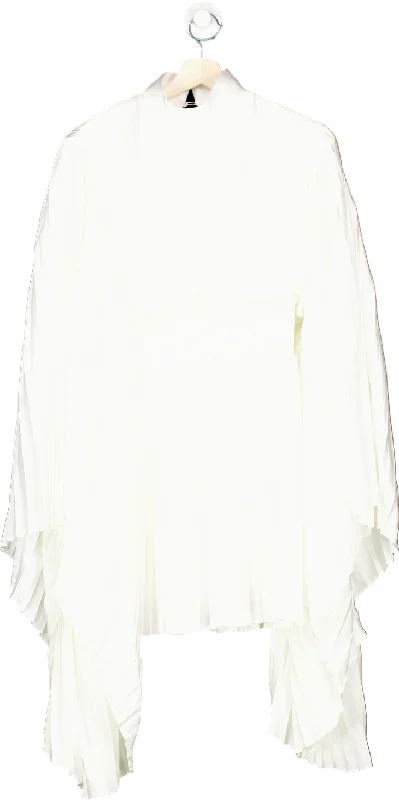 Club L White Pleated High-Neck Skater Mini Dress With Cape Sleeves UK 6