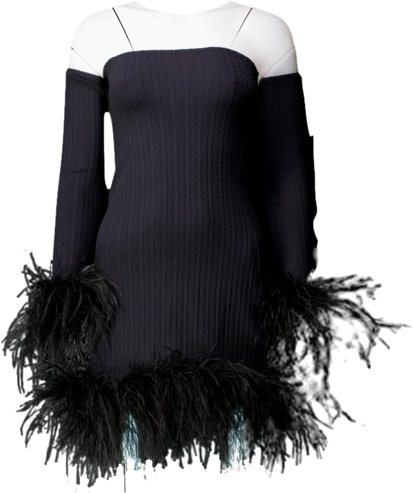 Leslie Amon Black Laurie Convertible Feather Trimmed Mini Dress UK S