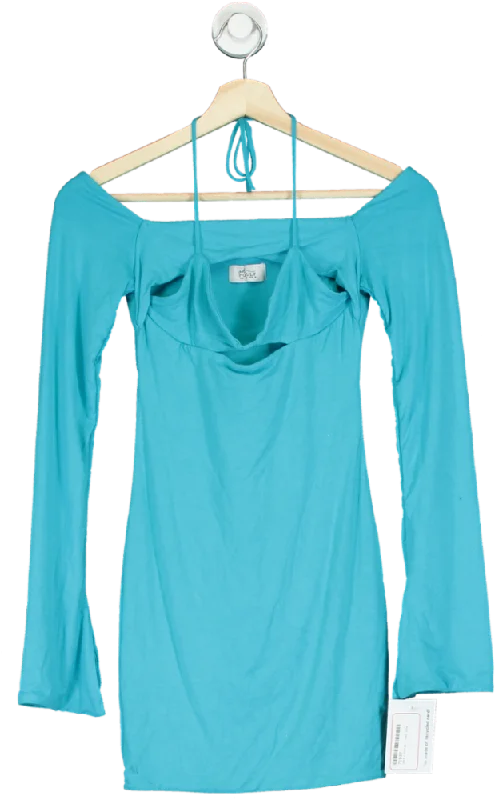 Oh Polly Aqua Long Sleeve Mini Dress UK 8