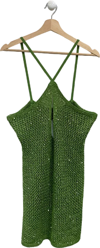 Pretty Little Thing Green Sequin Crochet Mini Dress UK L