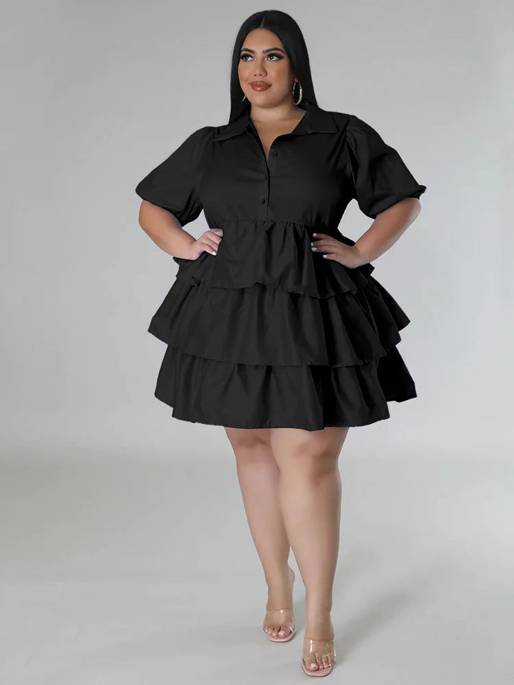 Women's Ruffles Layered Fashion Designer 4XL Short Dresses (Plus Size)