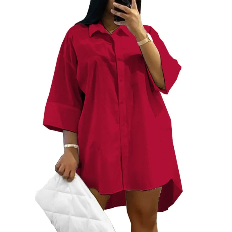 Women's V Neck 5XL Fashion Designer Shirt Short Dresses (Plus Size)