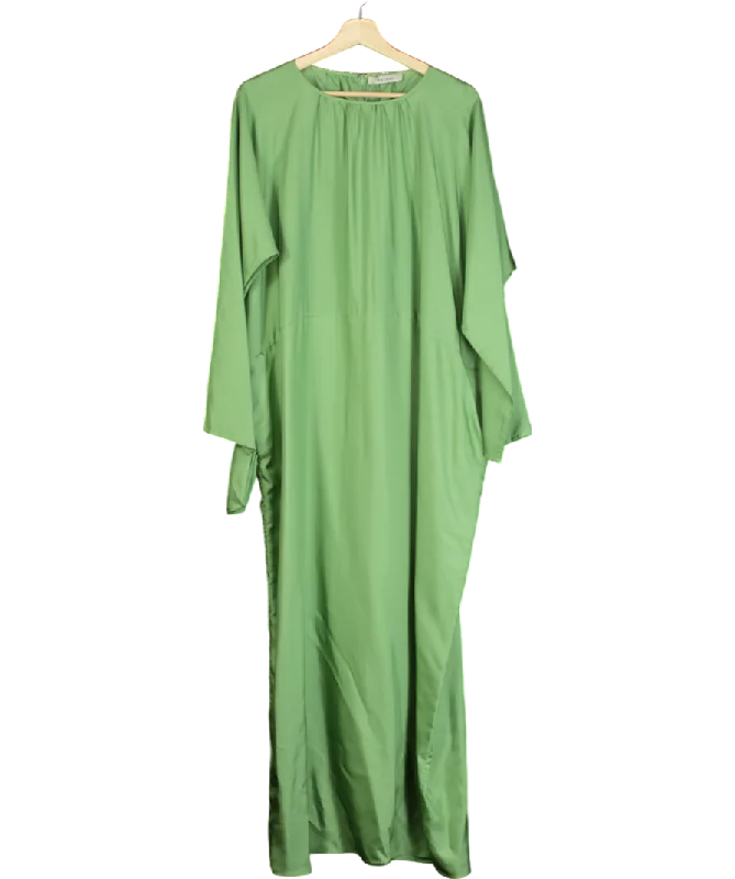 ASCENO Green Rhodes Dress Silk Twill Drape Maxi Dress UK S/M