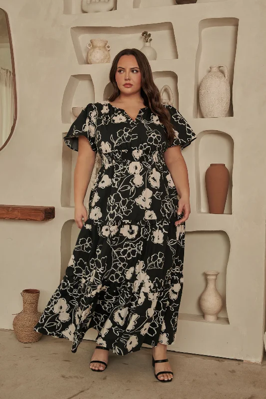 Fabienne Floral Palmer Poplin Tiered Maxi Dress Curve