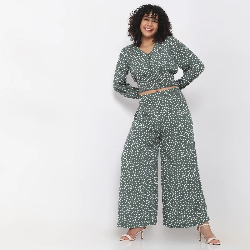 Flare Fit Polka Dot Mid Rise Palazzos