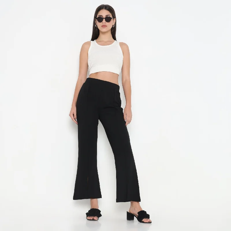 Flare Fit Solid Mid Rise Palazzos