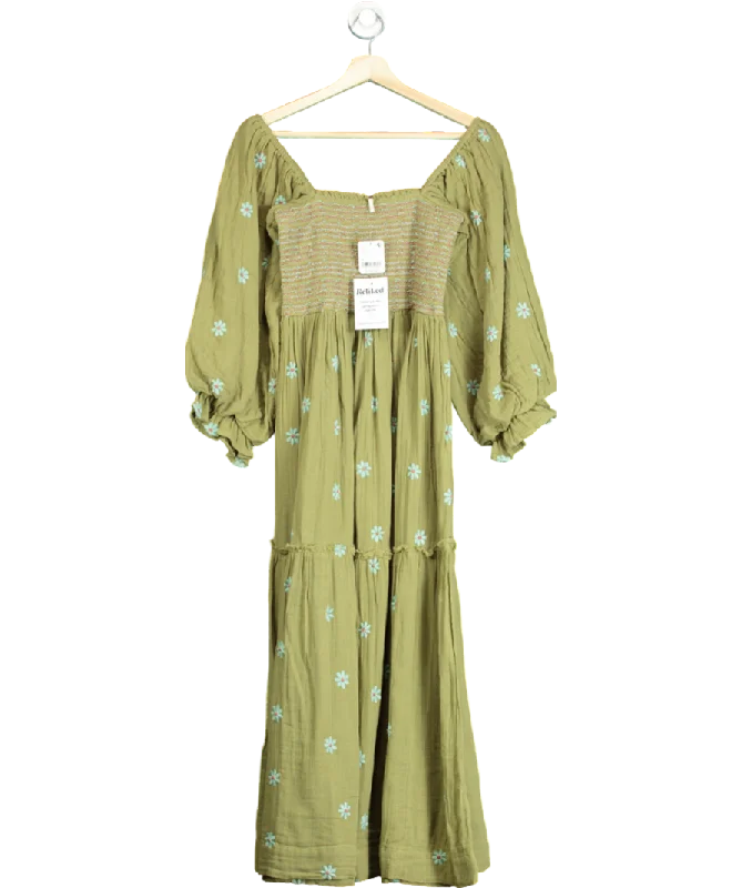 Free People Green Dahlia Embroidered Maxi Dress UK XS