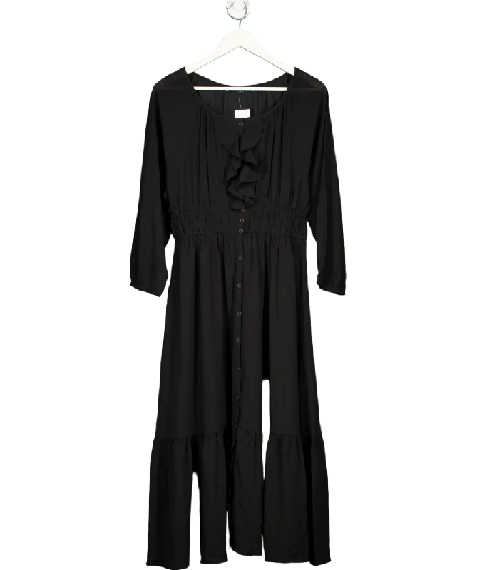 French Connection Black Anna Cora Pleated Button Down Maxi Dress UK S