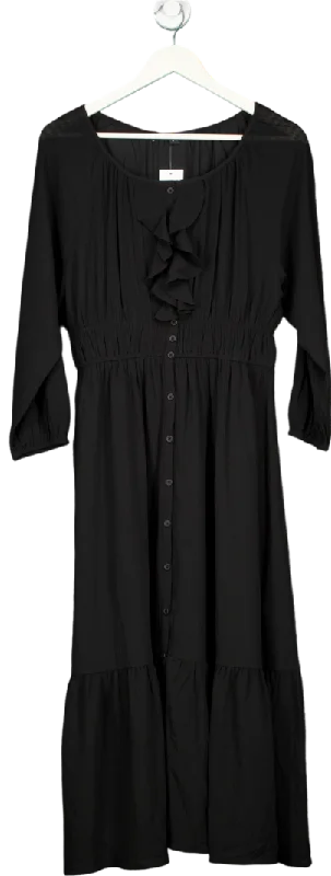 French Connection Black Anna Cora Pleated Button Down Maxi Dress UK XS