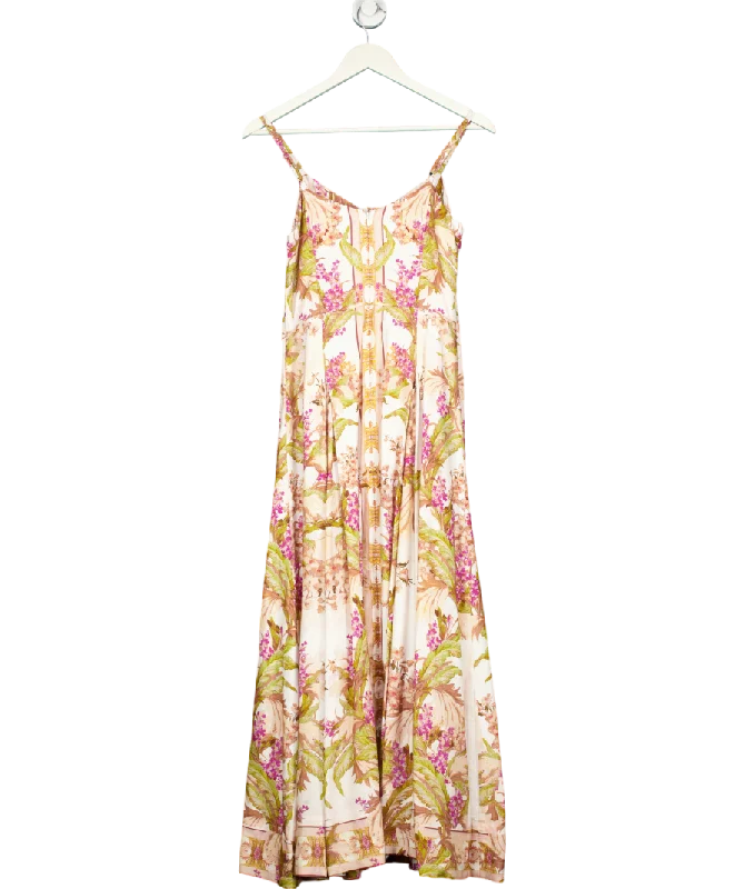 Karen Millen Multicoloured Mirrored Floral Viscose Linen Strappy Maxi Dress UK 6