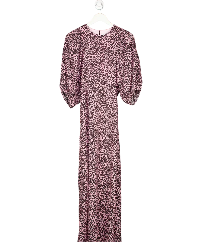 Les Reveries Leopard Pink Silk Crepe De Chine Maxi Dress UK 10