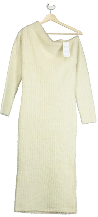 Next Cream Rochelle Humes Boucle Textured Off Shoulder Knitted Jumper Maxi Dress UK S