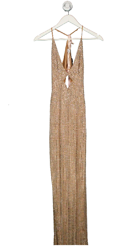 Oh Polly Nude Embellished Cut Out Maxi Dress UK 8