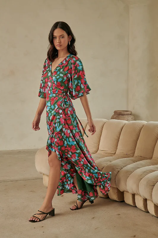 Sereia Floral Abelia Hi-Low Maxi Wrap Dress