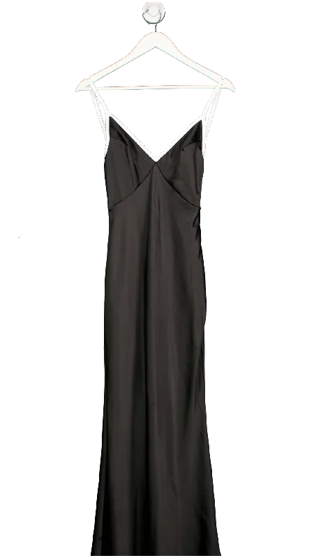 Sndys Black Satin Cami Plunge Maxi Dress UK XS