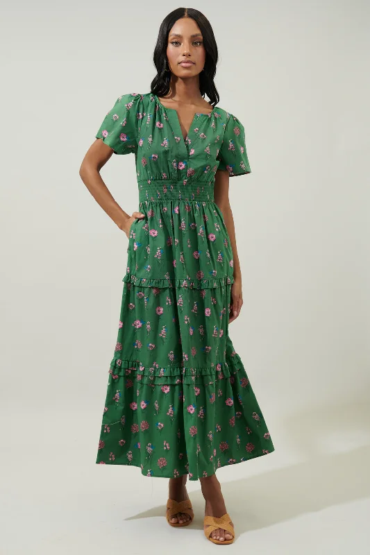 Trini Floral Palmer Poplin Tiered Maxi Dress