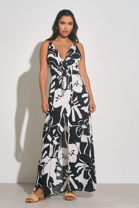 Women's Hibiscus V-Neck Tie Back Maxi