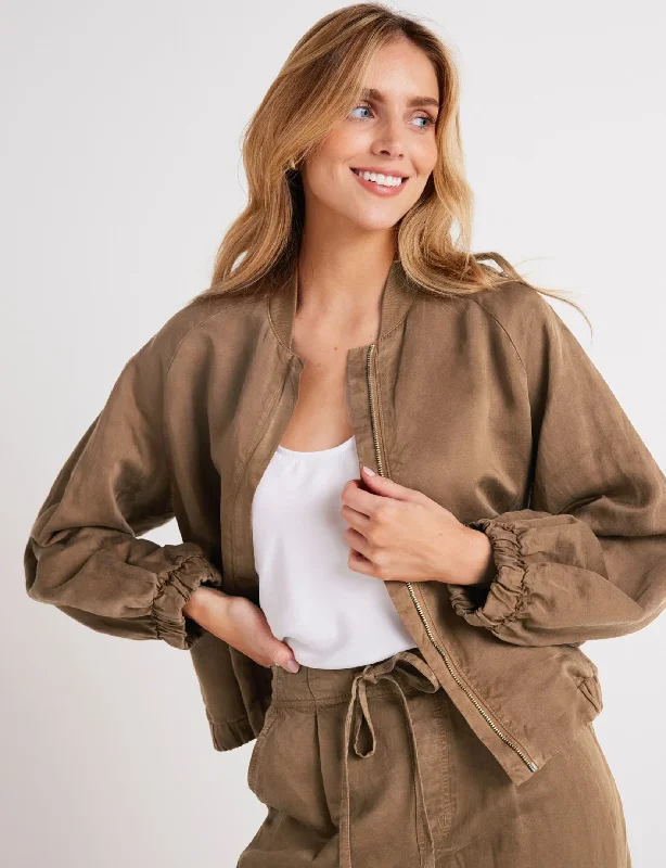 Chloe Clean Bomber Jacket, Topaz Brown