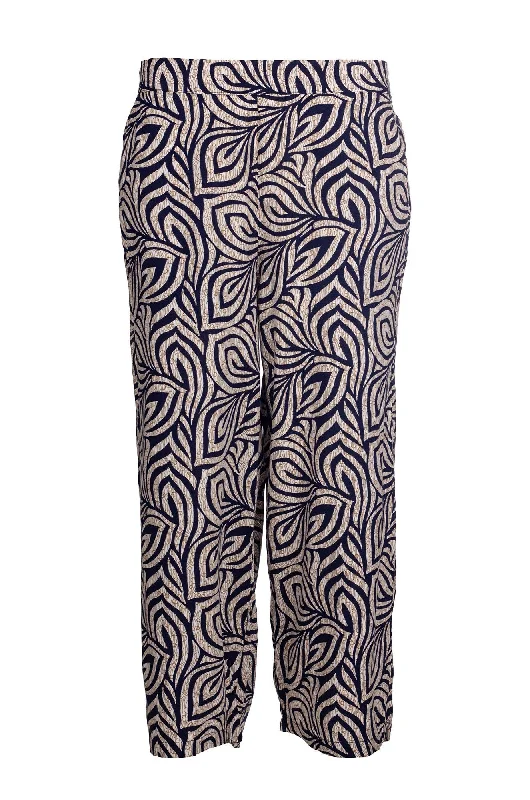 Printed pull on Crop Pants | Natural Navy Leaf | 7334A1