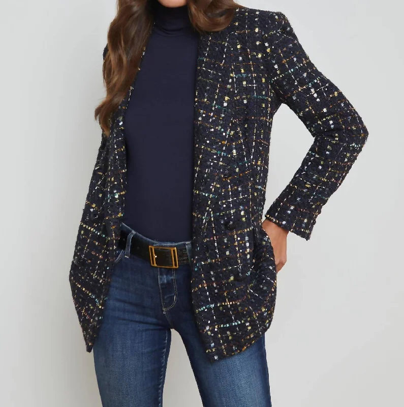 Jayda Tweed Blazer In Midnight/mustard Plaid