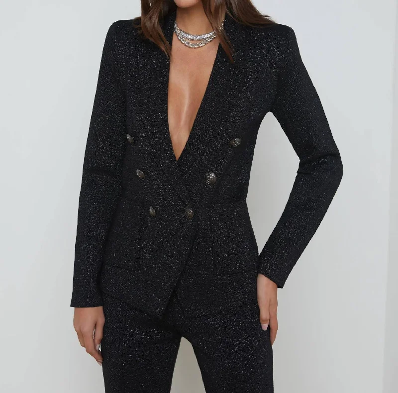 Kenzie Metallic Knit Blazer In Black/Grey Lurex