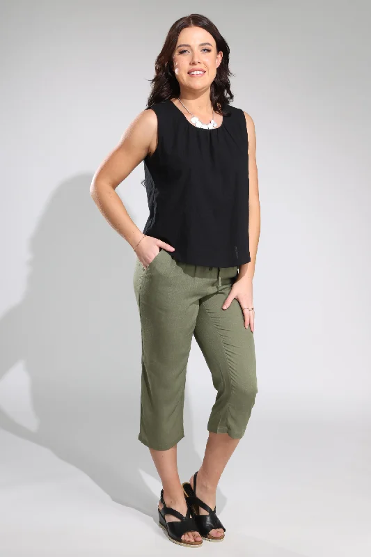 Pull on Mid Calf Pants | OLIVE | 3306A1