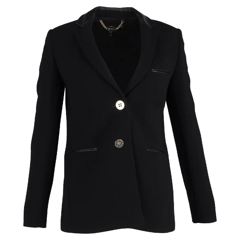 Mulberry Contrast Blazer Double Crepe with Leather Collar in Black Wool