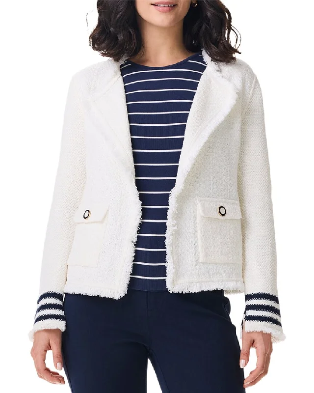 NIC+ZOE Petite Subtle Stripe Fringe Mix Knit Jacket