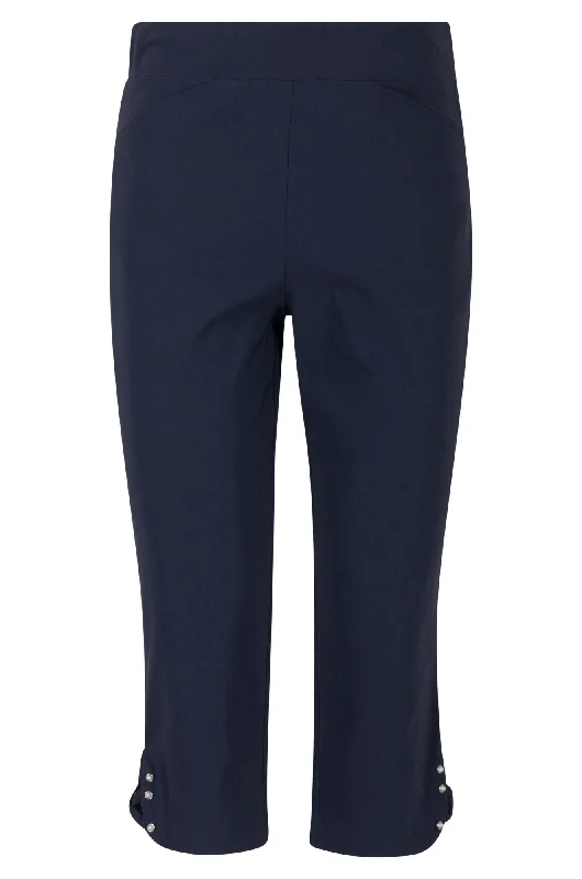 Pearl embellished Mid Calf Pants | NAVY | 6306A1