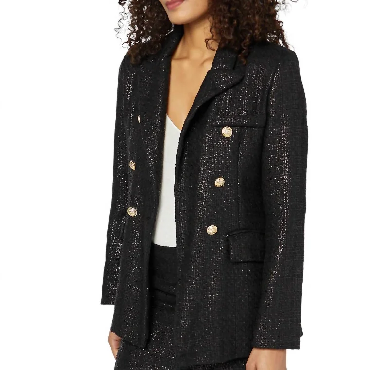 Presley Tweed Blazer In Black/gold