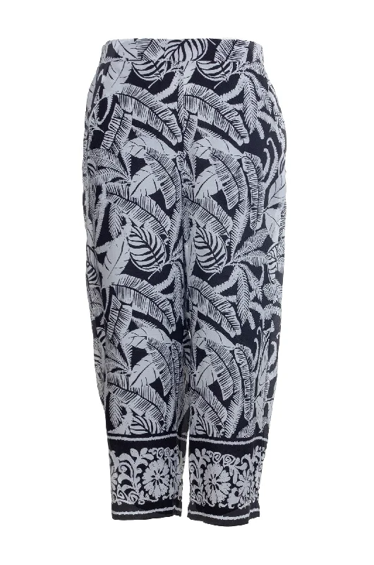 Printed Mid Calf Pants | Black White Border | 3363A1