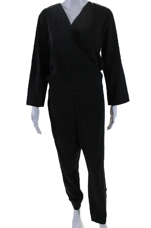 Aday Womens Stretch V-Neck Long Sleeve Destination Jumpsuit Black