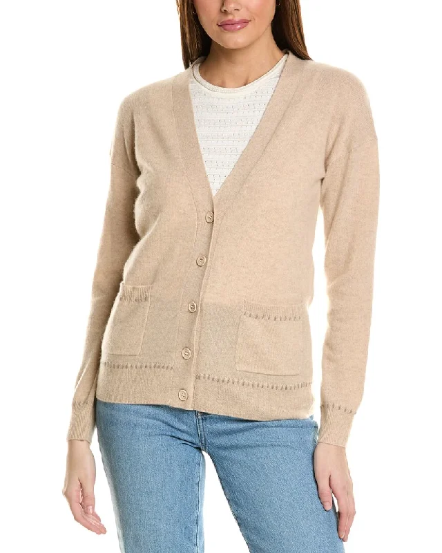 Amicale Cashmere Whipstitch V-Neck Cashmere Cardigan