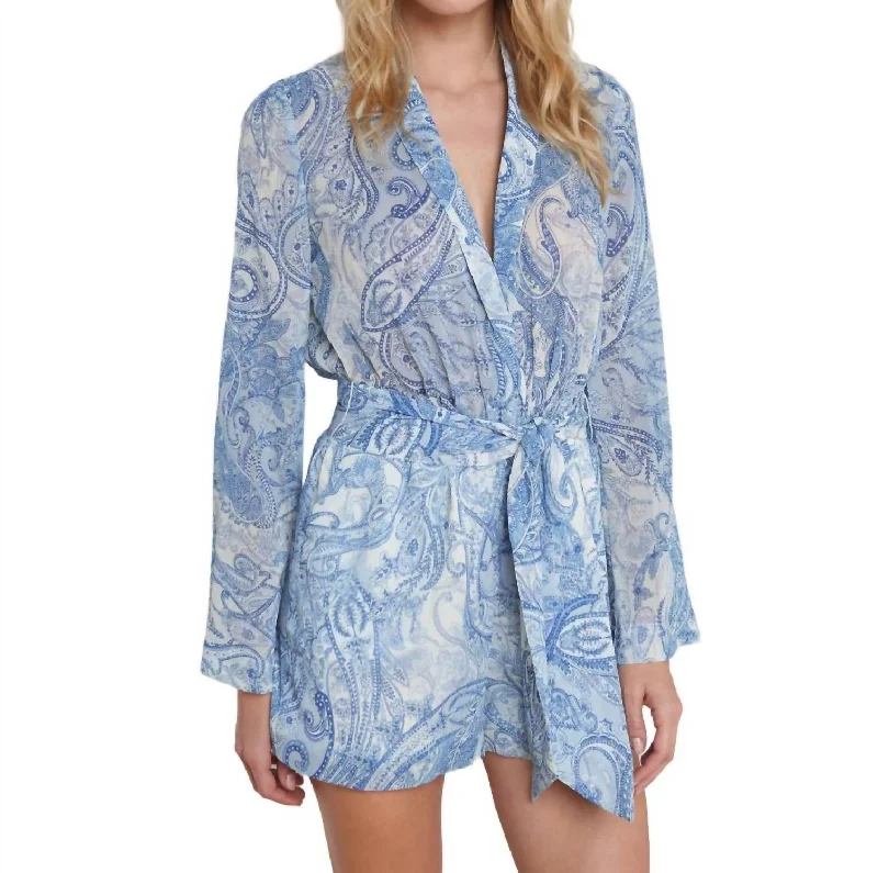 Arabell Romper In Ivory/blue Decorated Paisley