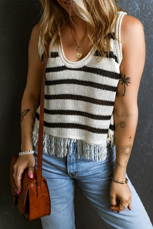 Stripe Loose Knit Fringe Tank Top